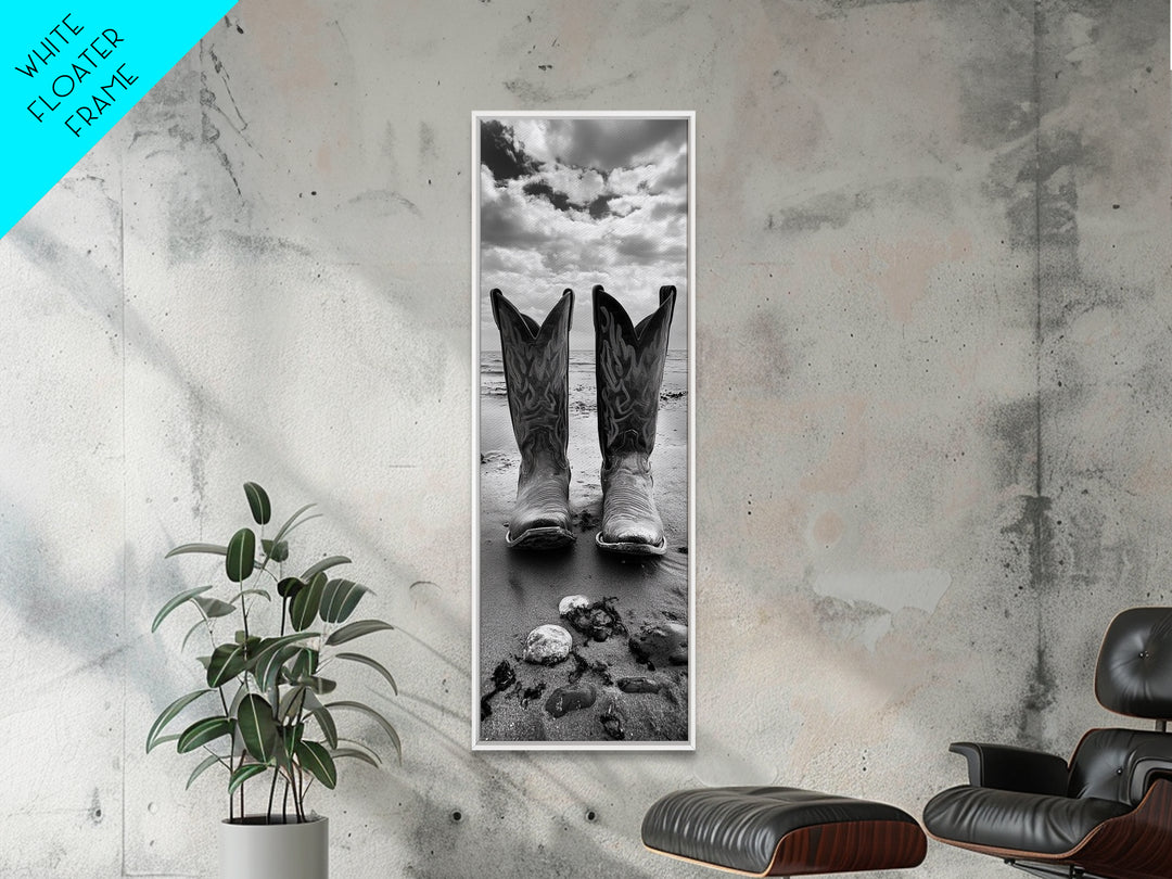 Cowboy Boots, Coastal Cowgirl, Wall Art, Framed Canvas Print, Rustic Décor, Western Artwork, Moody Art, Southwestern Wall Art