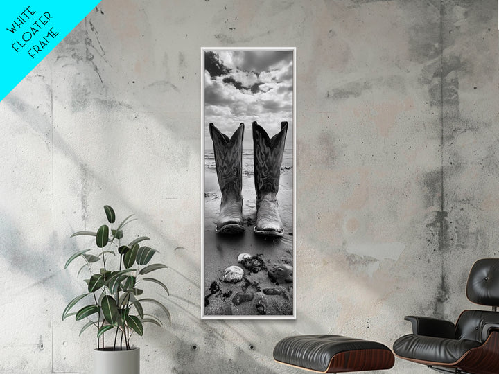 Cowboy Boots, Coastal Cowgirl, Wall Art, Framed Canvas Print, Rustic Décor, Western Artwork, Moody Art, Southwestern Wall Art