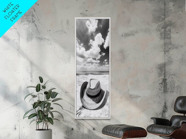 Straw Cowboy Hat, Beach Photography, Framed Canvas Print, Coastal Cowgirl, Wall Art, Rustic Décor, Minimalist Wall Art