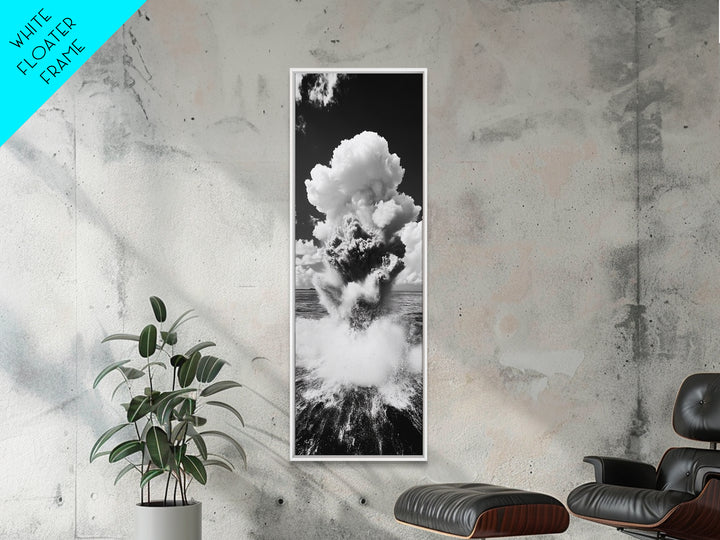Explosive Ocean Wave, Framed Canvas Print, coastal décor, nautical painting, seascape painting, black and white photography,  panoramic art