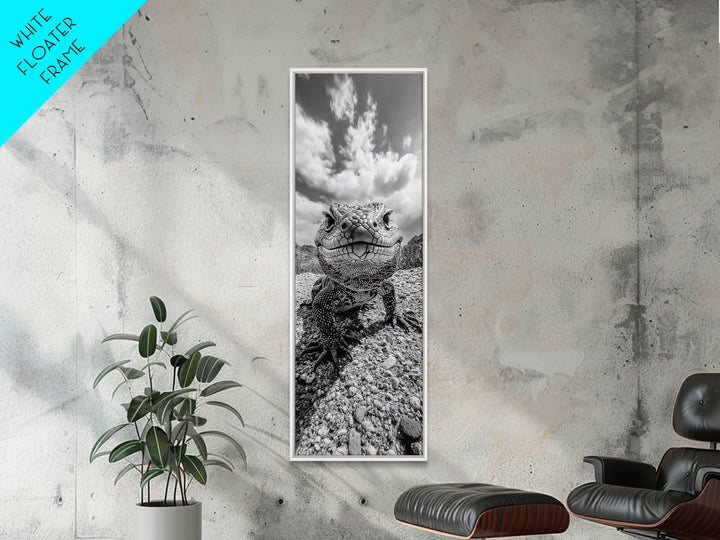 Lizard Close-Up, Framed Canvas Print, wildlife photography, rustic wall art, southwest wall art, desert animal art, black and white home decor