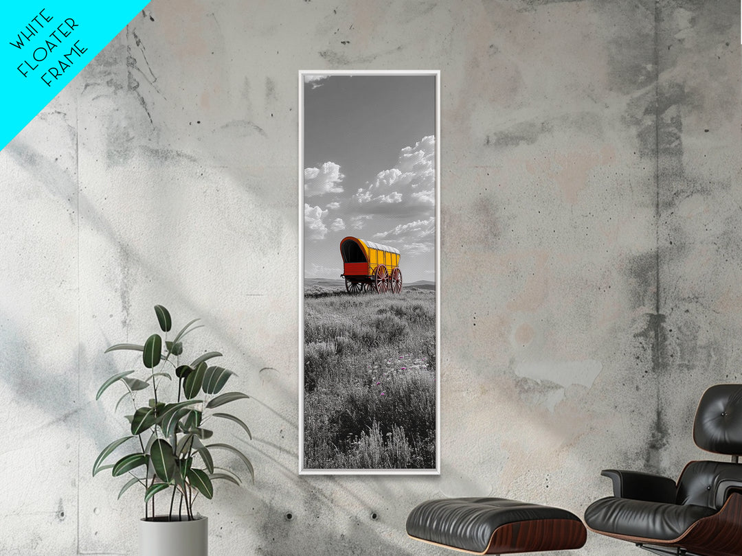 Nostalgic Wagon Trail Framed Canvas Print | Western Decor | Rustic Wall Art | Moody Landscape Art | Farmhouse Painting | Gift Idea | Panoramic Art