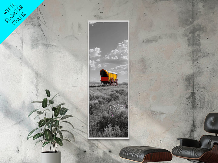 Nostalgic Wagon Trail Framed Canvas Print | Western Decor | Rustic Wall Art | Moody Landscape Art | Farmhouse Painting | Gift Idea | Panoramic Art