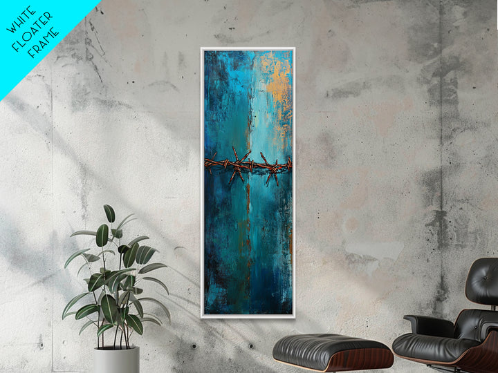 Barbed Wire Abstract Framed Canvas Print, rustic wall art, southwest wall art, geometric wall art, teal wall art, farmhouse décor, gift idea