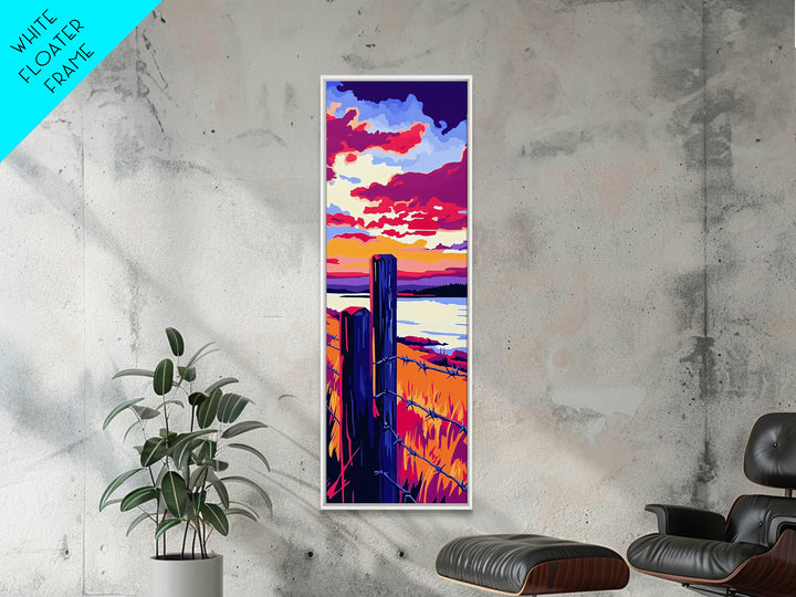 Barbed Wire Fence, Canvas Print, rustic décor, landscape painting, moody art, southwest wall art, coastal landscape art, farmhouse art, gift idea