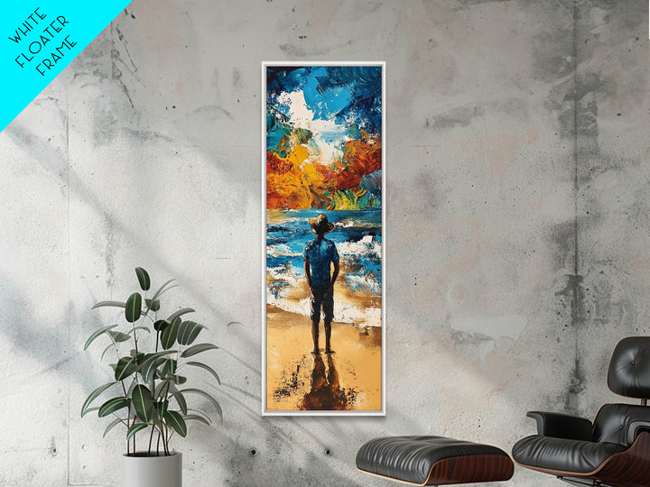 Ocean Reflection Man Framed Canvas Print landscape painting moody art coastal wall art seascape painting rustic decor guest room art