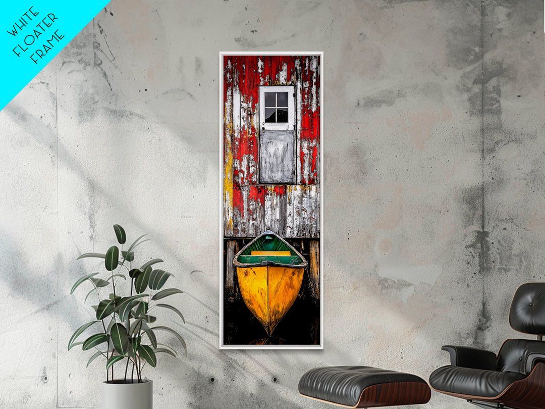 Rustic Barn Boat Reflection Painting Framed Canvas Print | Nautical Wall Art | Rustic Decor | Coastal Painting | Maine Oil Painting