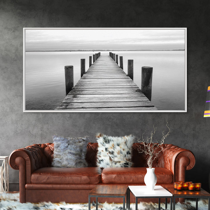 Dock, Nautical Wall Art, Extra Wide Art, Coastal Decor, Moody Art, Minimalist Art, Above Bed Wall Art, Framed Canvas Print