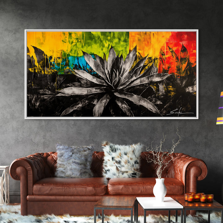 Agave Plant, southwest wall art, botanical prints, desert painting, abstract painting, extra wide art, framed canvas print, boho art