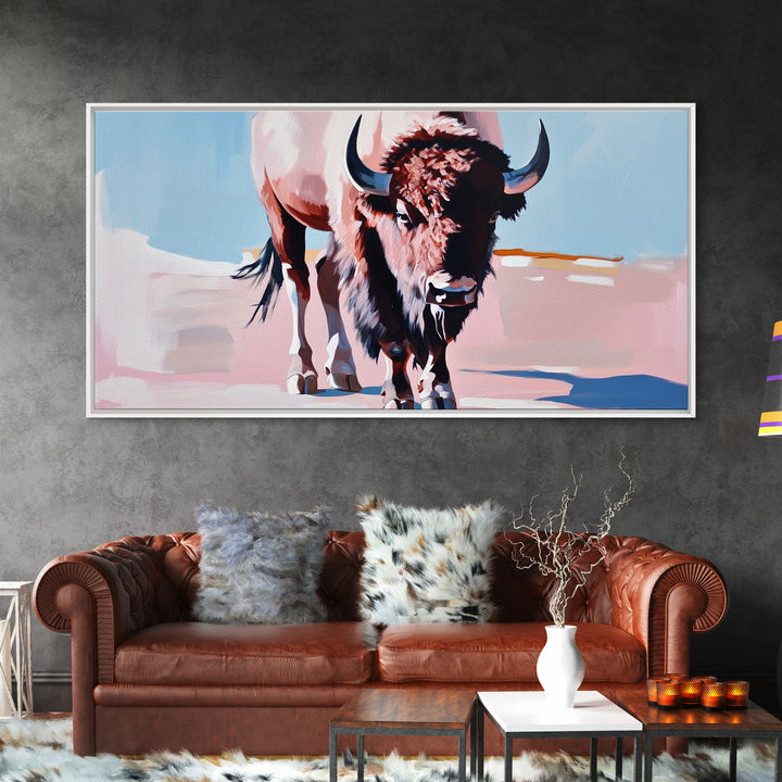 Bison, western art, rustic wall art, framed canvas print, above couch art, farmhouse art, black cowgirl painting, original painting
