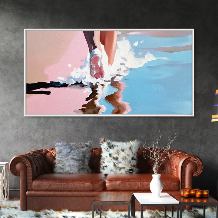 Barefoot Beach Walk, coastal decor, ocean painting, seascape painting, pink abstract art, light pink wall art, canvas print