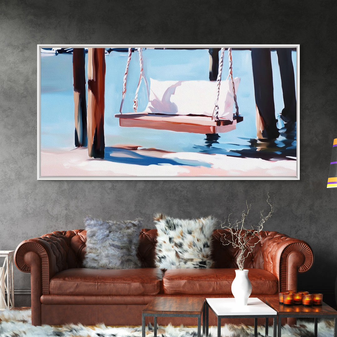 Coastal Swing Painting, Nautical Wall Art, Coastal Decor, Beach House Art, Panoramic Art, Canvas Print, Rustic Art, Guest Room Art