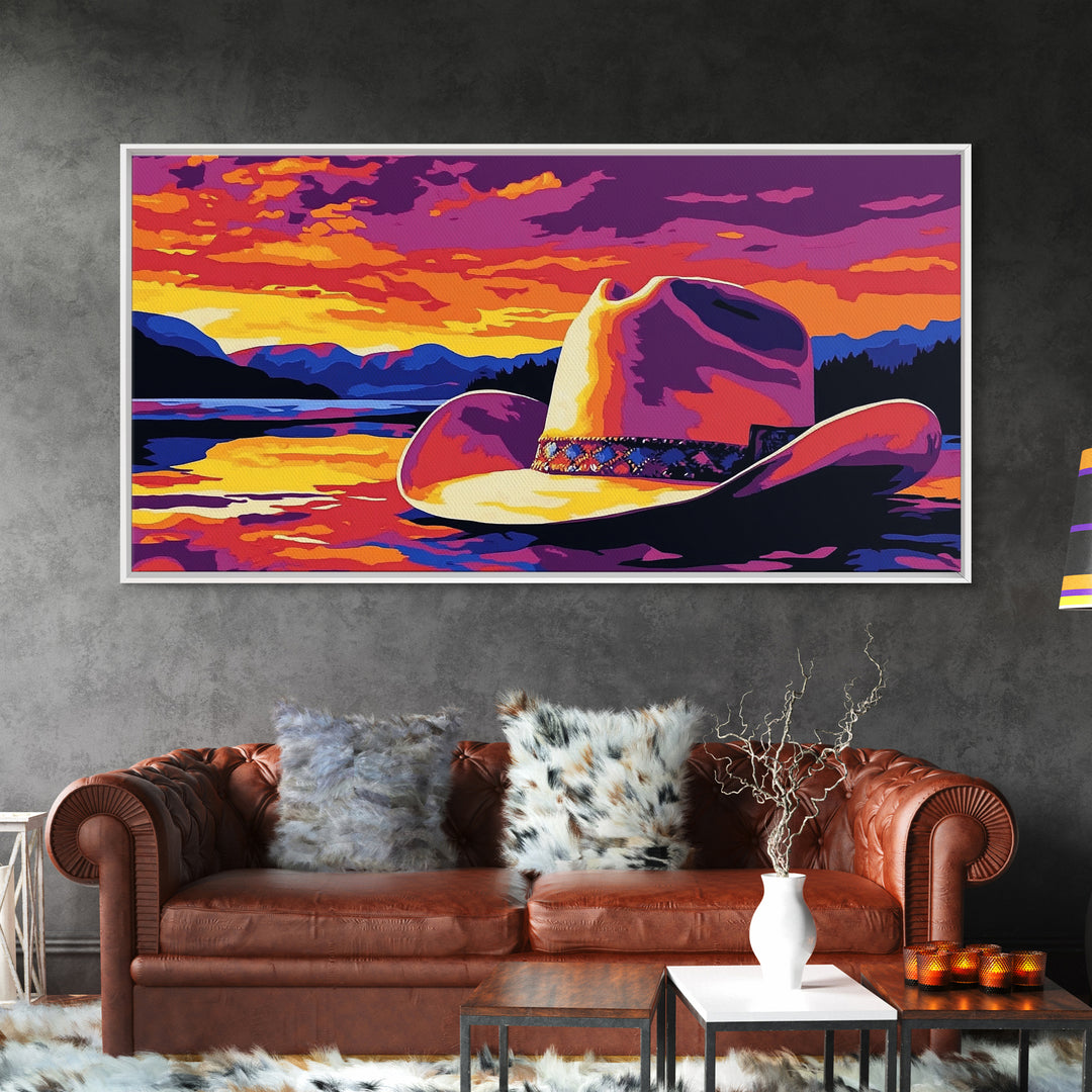 Cowboy Hat, coastal cowgirl wall art, rustic decor, landscape painting, western painting, Canvas Print, farmhouse art, southwest wall art