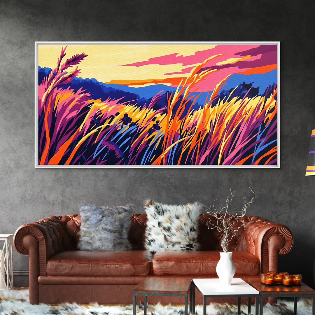 Autumn Field Landscape, fall wall art, panoramic painting, extra wide art, rustic wall art, farmhouse art, canvas print