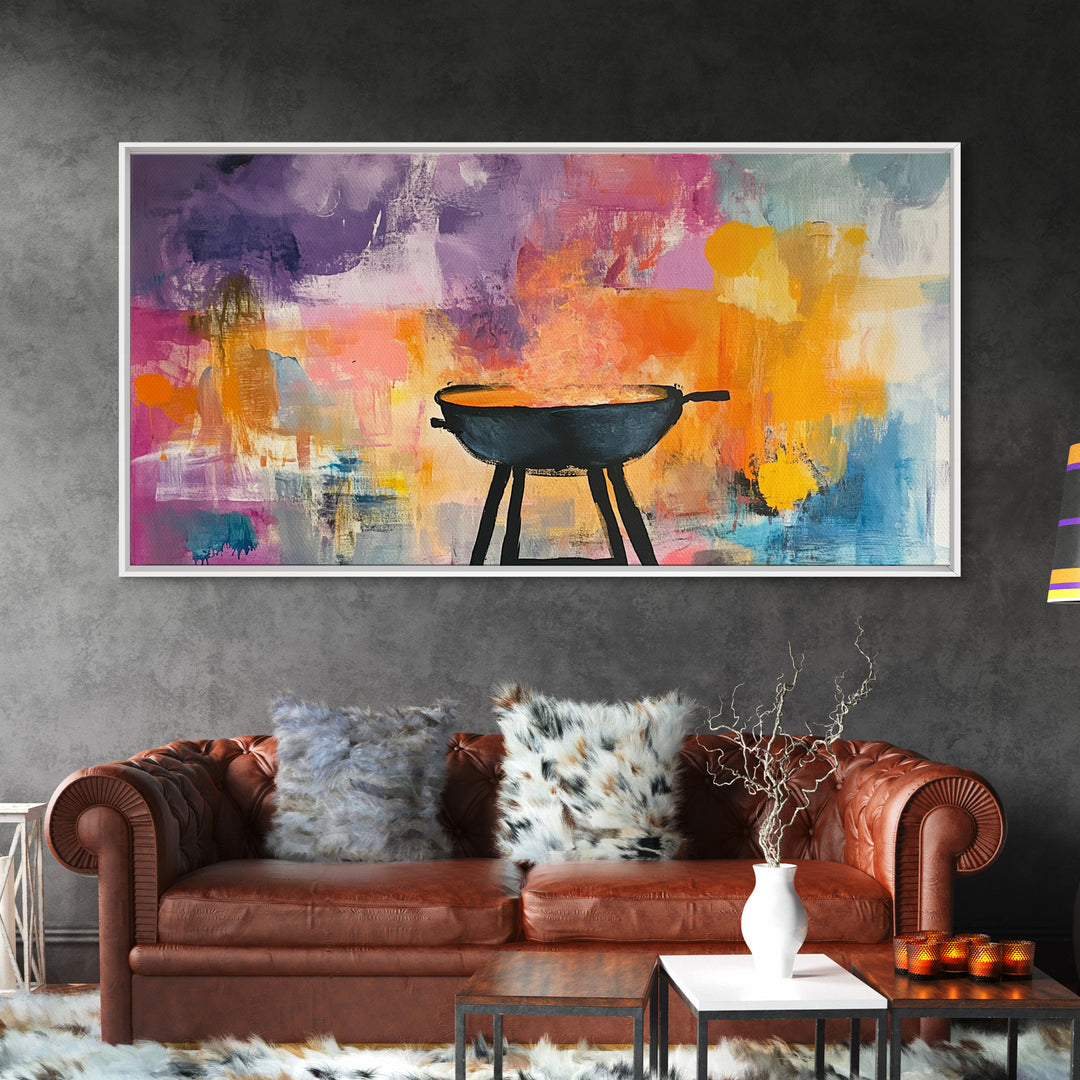 Campfire Art, Rustic Decor, Wild West Painting, Moody Wall Art, Extra Wide Art, Cozy Home Decor, Autumn Painting, Framed Canvas Print