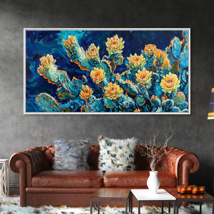 Cactus Bloom, Desert Flowers, Southwest Wall Art, Botanical Prints, Boho Art, Extra Wide Art, Bright Home Decor, Framed Canvas Print