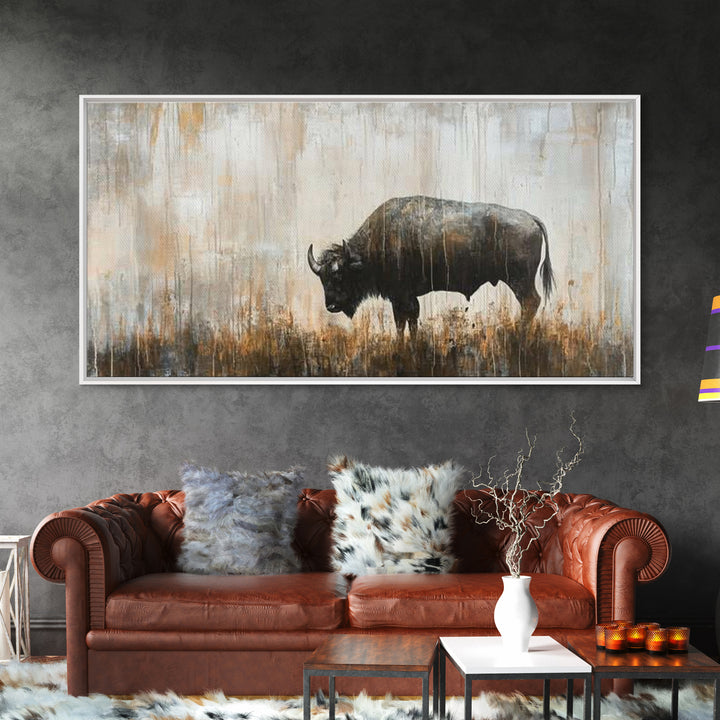 Bison Painting, Framed Canvas Print, Rustic Wall Art, Moody Art, Southwest Wall Art, Extra Wide Art, Farmhouse Art, Above Couch Art