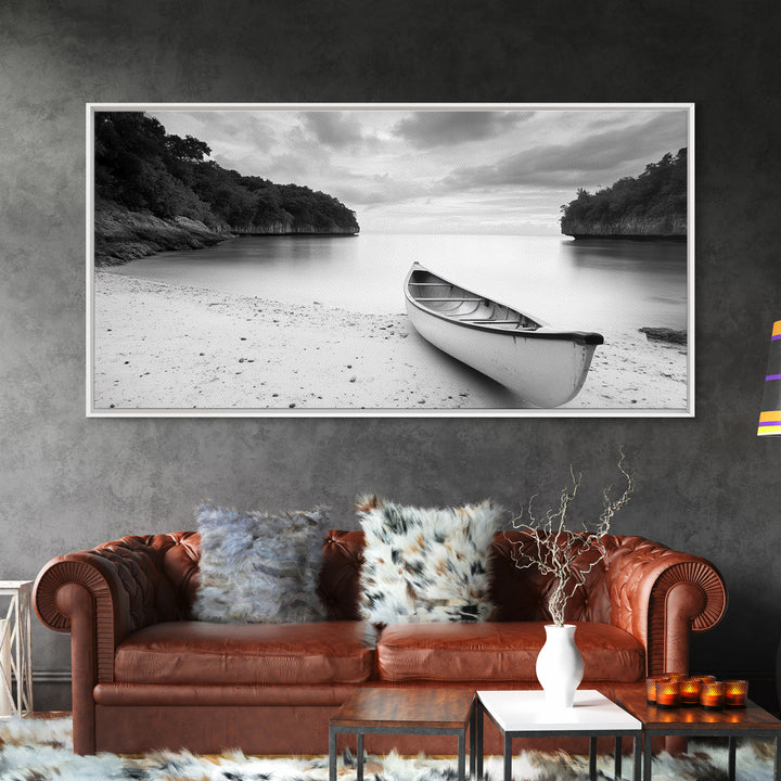 Rowboat, Seascape Painting, Nautical Wall Art, Extra Wide Art, Rustic Wall Art, Coastal Painting, Minimalist Art, Framed Canvas Print