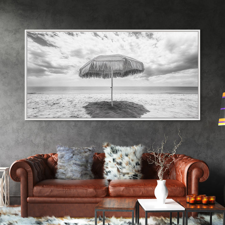 Beach Umbrella, Coastal Wall Art, Minimalist Art, Panoramic Art, Nautical Decor, Extra Wide Art, Coastal Landscape Art, Canvas Print