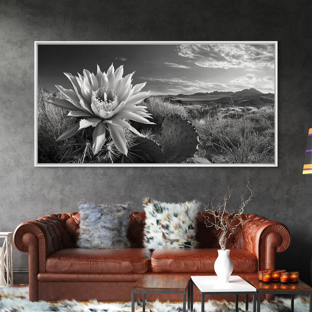 Cactus Bloom, botanical prints, wildflower painting, nature art, scenic mountain landscape, rustic wall art, southwest decor, Framed Canvas Print