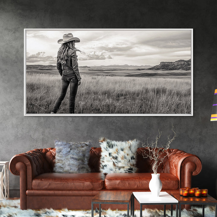 Black and White Cowgirl, western art, rustic decor, cowboy painting, southwest wall art, country art, black and white photography