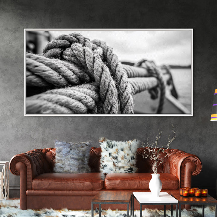 Nautical rope, rustic art, coastal decor, nautical wall art, maritime painting, extra wide art, panoramic painting, framed canvas print