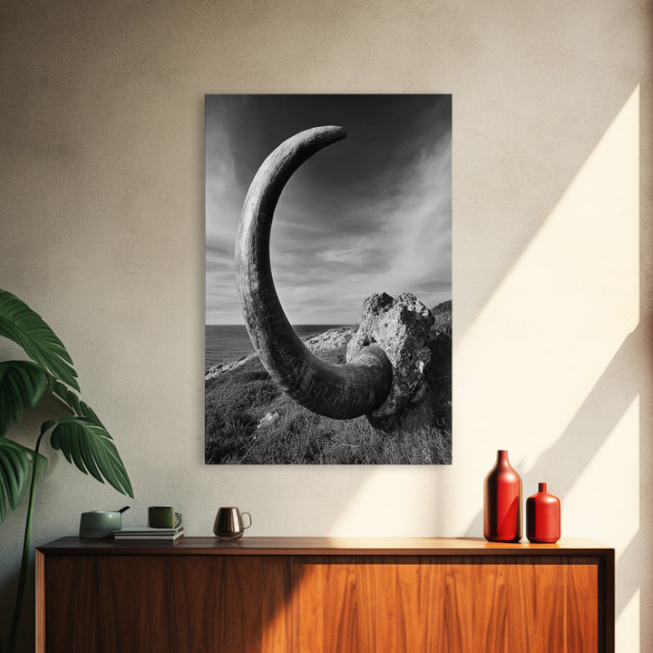 Ancient Horn, ozymandias art, rustic wall art, moody decor, nature landscape art, wabi sabi art, framed canvas print, farmhouse decor