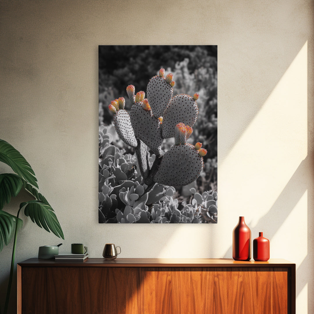 Desert cactus, southwest wall art, Joshua tree art, framed canvas print, botanical prints, rustic boho decor, floral desert painting