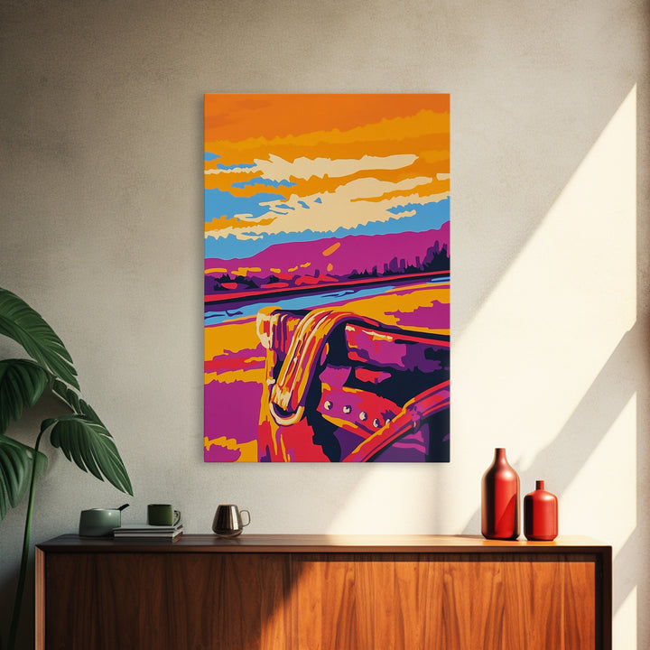 Desert Saddle, southwest wall art, rustic wall art, colorful western art, Joshua tree art, extra wide art, framed canvas print