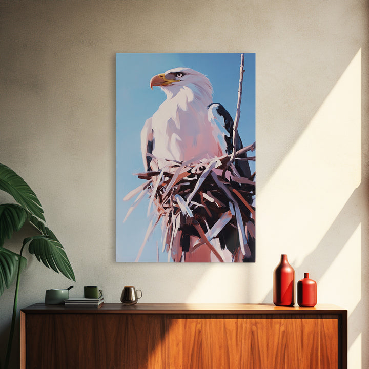 Bald Eagle Nest, bird art, wildlife painting, nature decor, rustic art, farmhouse art, gift idea for him, canvas print
