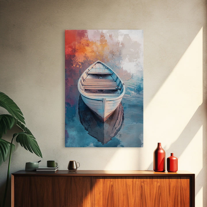 Rowboat Painting, Nautical Wall Art, Coastal Landscape Art, Rustic Water Scene, Framed Canvas Print, Lakehouse Decor, Gift Idea