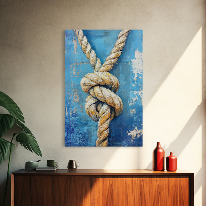 Nautical Knot, Coastal Wall Art, Framed Canvas Print, nautical decor, rustic art, textured painting, nautical painting, coastal cowgirl wall art