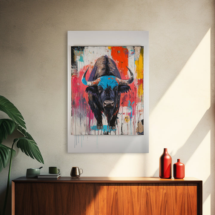 Bold Bison, Modern Southwest Art, Bull And Bear Art, Rustic Decor, Framed Canvas Print, Western Wall Art, Moody Art, Ranch Home Art