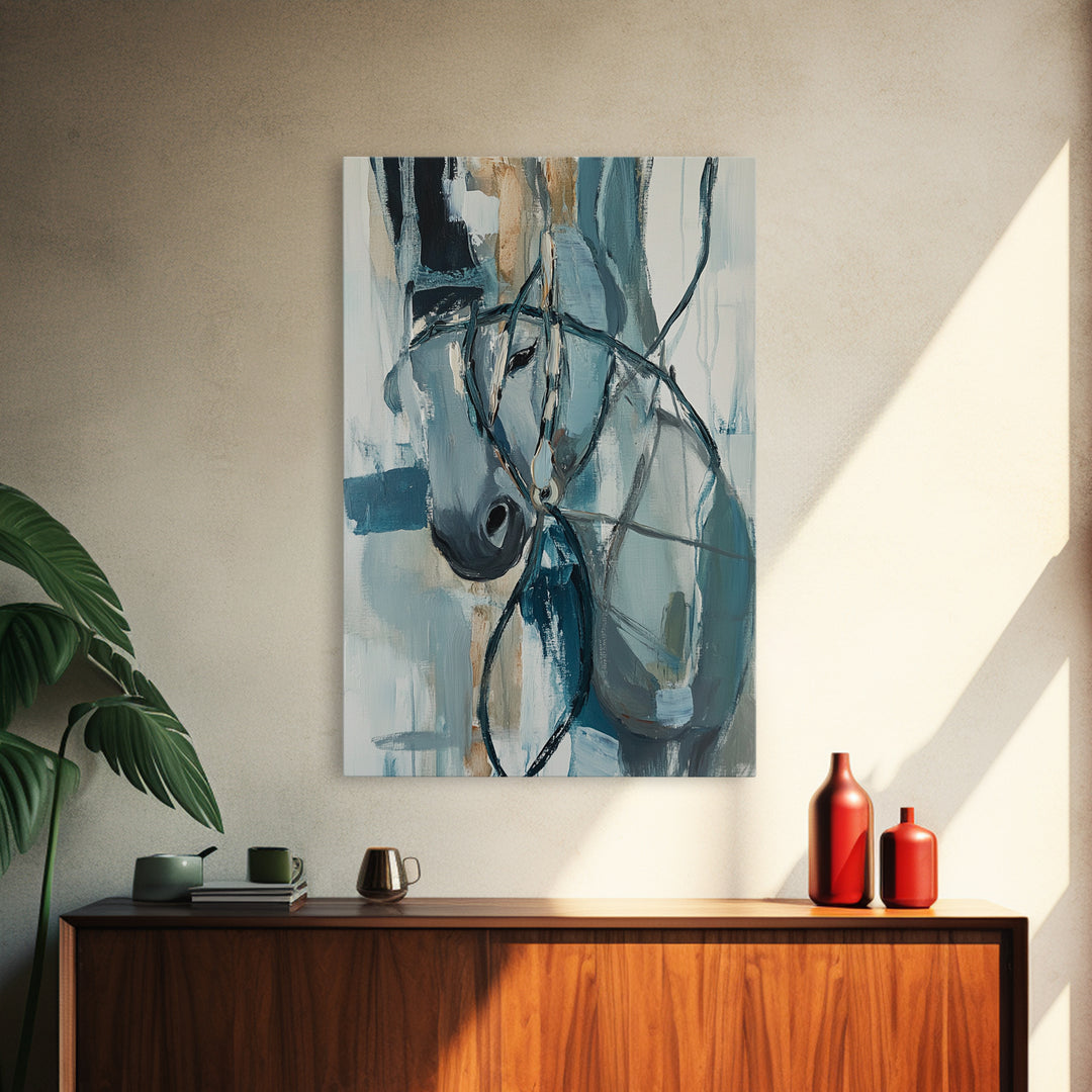 Abstract Horse, Moody Art, Horse Wall Art, Coastal Cowgirl Wall Art, Framed Canvas Print, Equestrian Decor, Rustic Art, Farmhouse Style