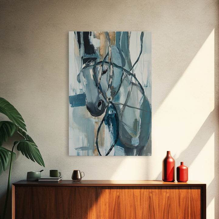 Abstract Horse, Moody Art, Horse Wall Art, Coastal Cowgirl Wall Art, Framed Canvas Print, Equestrian Decor, Rustic Art, Farmhouse Style