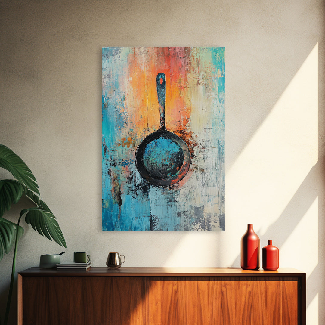 Abstract Frying Pan, kitchen art, food review kitchen art, rustic decor, geometric wall art, coffee wall art, Canvas Print