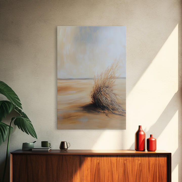 Desert Tumbleweed, southwest wall art, wabi sabi art, minimalist art, rustic decor, moody art, landscape painting, Canvas Print