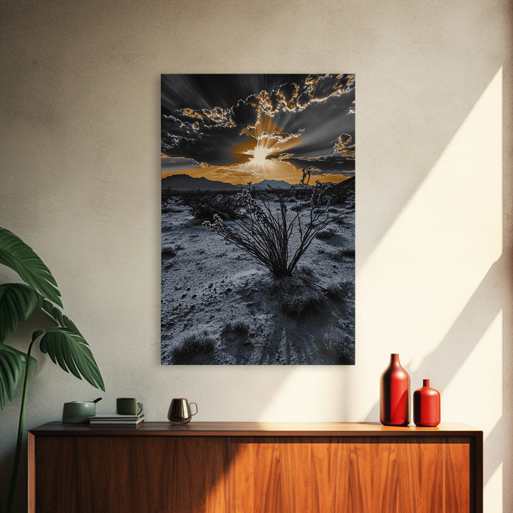Desert Sunset, Joshua Tree Art, Moody Art, Southwest Wall Art, Landscape Painting, Rustic Art, Framed Canvas Print, Gift Idea