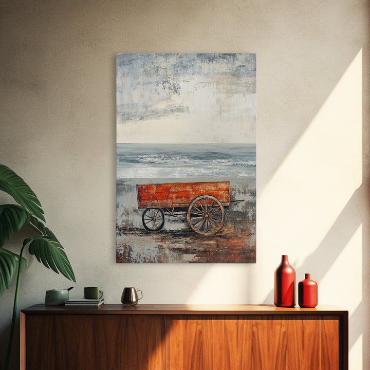 Coastal Wagon, Rustic Art, Framed Canvas Print, Nautical Decor, Moody Art, Minimalist Art, Wabi Sabi Art, Coastal Landscape Art
