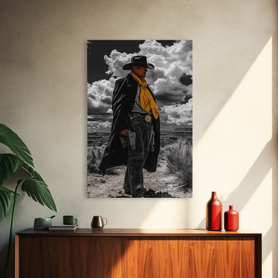 Cowboy Art, Western Wall Art, Black Cowgirl Painting, Southwest Decor, Moody Art, Rustic Home Decor, Framed Canvas Print, Gift Idea