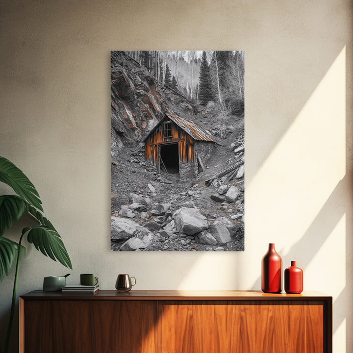 Cabin in the Woods, Rustic Barn Art, Wabi Sabi Wall Art, Moody Nature Art, Farmhouse Wall Art, Gift Idea, Framed Canvas Print, Boho Art