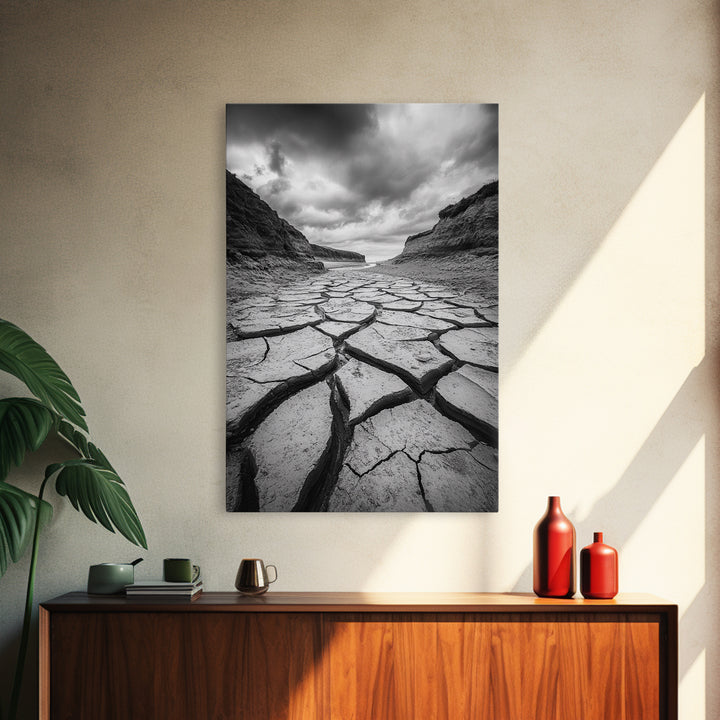 Cracked Earth, landscape painting, moody art, southwest wall art, wabi sabi art, extra wide art, framed canvas print, horizontal wall art