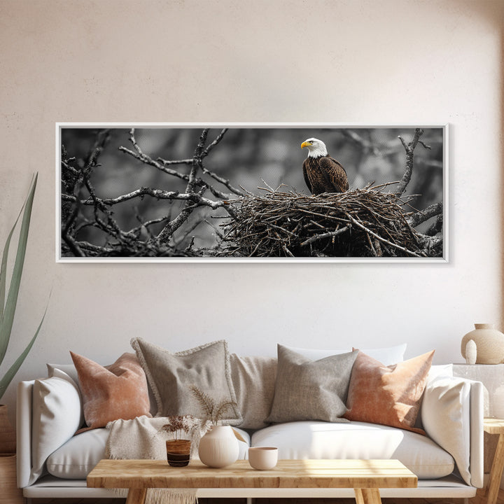 Bald Eagle, Nature Wall Art, Rustic Art, Wildlife Photography, Bird Art, Above Sofa Art, Panoramic Art, Framed Canvas Print