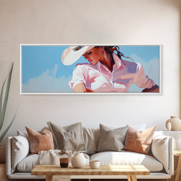 Cowgirl Art Print, Light Pink Wall Art, Southwest Wall Art, Canvas Print, Rustic Decor, Minimalist Art, Living Room Art