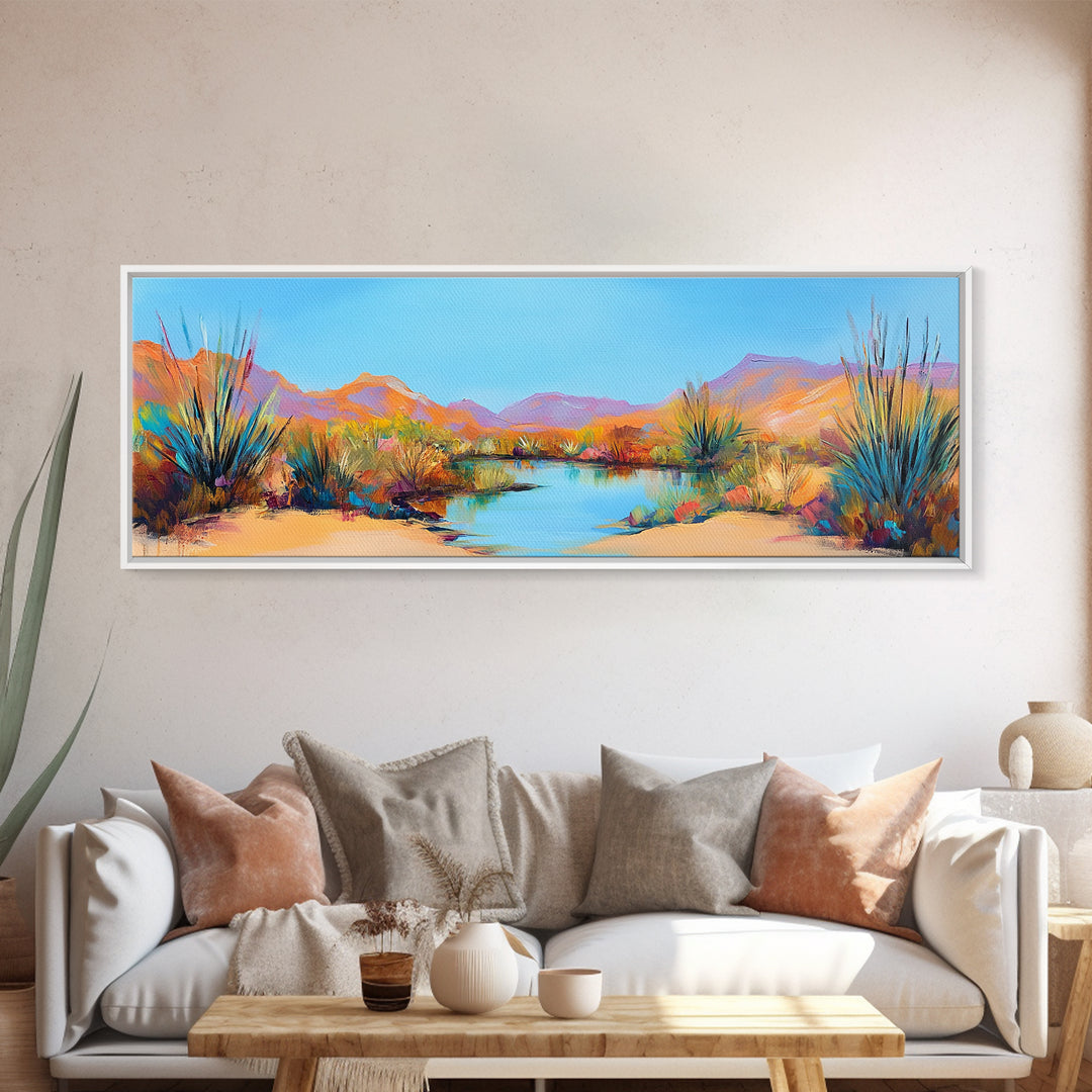 Coastal Landscape Art, Framed Canvas Print, Extra Wide Art, Lake Tahoe Art, Living Room Art, Panoramic Painting, Rustic Decor, Above Sofa Art