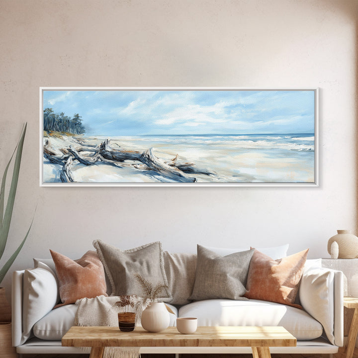 Coastal Decor, Framed Canvas Print, Nautical Painting, Seascape Painting, Rustic Wall Art, Extra Wide Art, Living Room Art, Above Couch Art