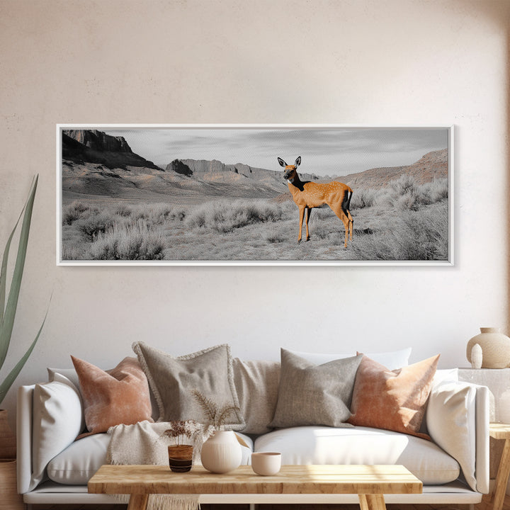 Desert Deer, Southwest Wall Art, Wildlife Painting, Rustic Wall Art, Nature Decor, Extra Wide Art, Horizontal Wall Art, Framed Canvas Print