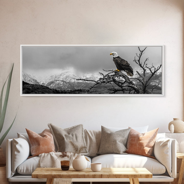 Bald Eagle, Mountain Painting, Wildlife Art, Nature Wall Art, Rustic Decor, Moody Art, Above Sofa Art, Extra Wide Art, Framed Canvas Print