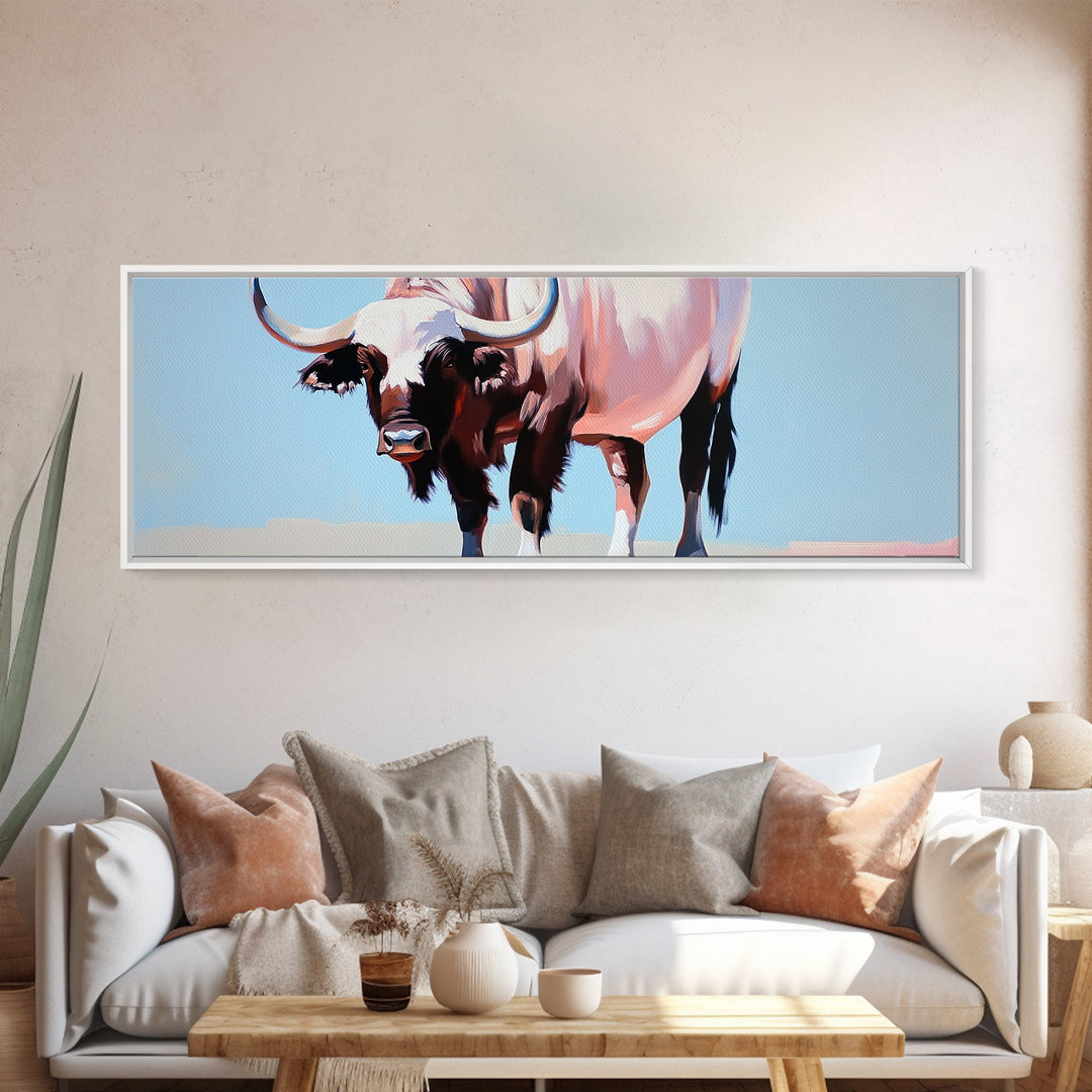 Bull art, black and white painting, rustic decor, western art, cowboy painting, above couch art, minimalist art, canvas print