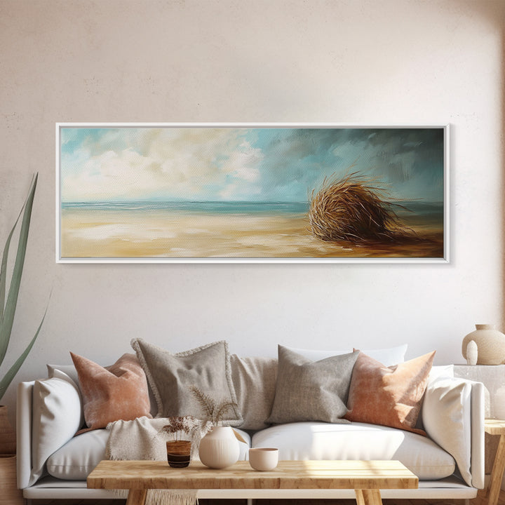 Beach Tumbleweed Art, Coastal Landscape, Seascape Painting, Nautical Wall Art, Wabi Sabi Art, Framed Canvas Print, Rustic Decor